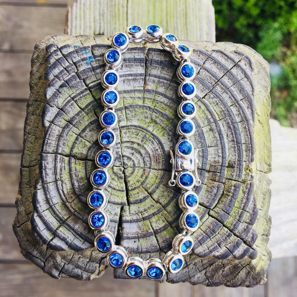 Blue Rhinestone Tennis Bracelet - Picture 7 of 8